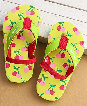 Cute Walk by Babyhug Flip Flops with Cherry Print & Back Strap - Light Green