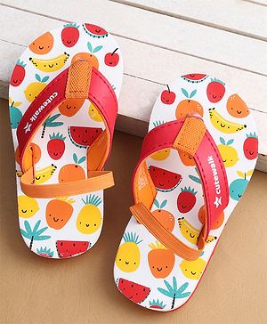 Cute Walk by Babyhug Flip Flops With Backstrap & Fruits Print - Red