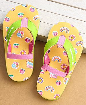 Cute Walk by Babyhug Flip Flops With Floral Print & Backstrap - Yellow