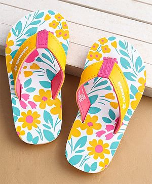 Cute Walk by Babyhug Slip on Flip Flops With Floral Print - Yellow
