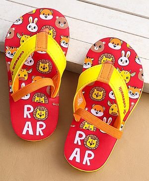 Cute Walk by Babyhug Flip Flops With Animal Print & Backstrap Closure - Red