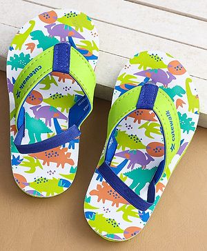 Cute Walk by Babyhug Flip Flops With Dinosaur Print & Backstrap Closure - Green