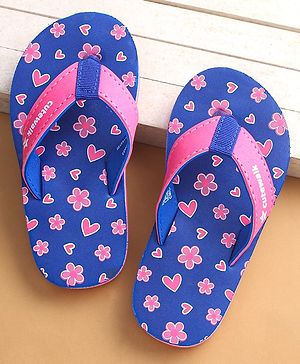 Cute Walk by Babyhug Flip Flops with Heart & Floral Print - Blue