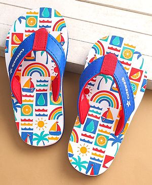 Cute Walk by Babyhug Flip Flops with Beach Theme Print - Blue