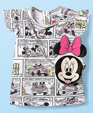 Babyhug Disney Single Jersey Knit Half Sleeves T-Shirt & Sling Bag With Frill Detailing Minnie Mouse Print - White