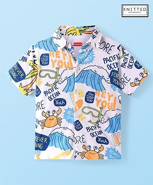Babyhug Cotton Knit Half Sleeves Shirt with Beach Theme Print - White