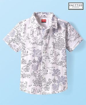 Babyhug Cotton Knit Half Sleeves Shirt With Beach Theme Print - White