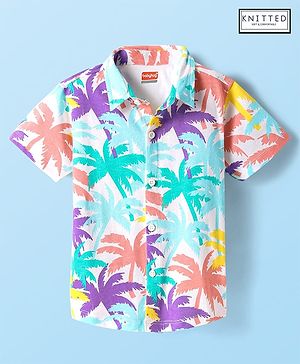 Babyhug Cotton Knit Half Sleeves Shirt With Tree Print - White