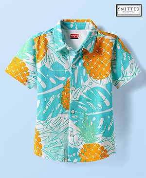 Babyhug Cotton Knit Half Sleeves Shirt with Tropical Theme Print - Blue