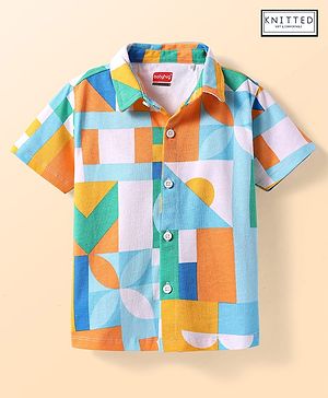 Babyhug Cotton Knit Half Sleeves Shirt With Abstract Print - White