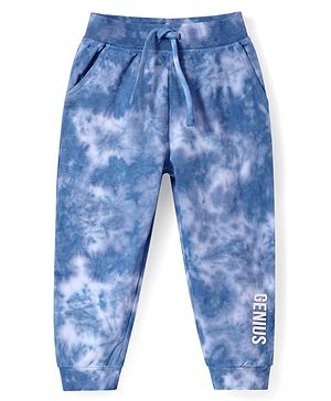 Babyhug Terry Knit Full Length Lounge Pant With Tie & Dye Print - Royal Blue