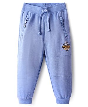 Babyhug Cotton Knit Full Length Lounge Pant with Text Patch Detailing - Light Blue