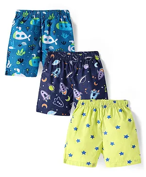 Babyhug Poplin Woven Boxers with
                              Nautical & Space Theme Print Pack of 3
                              - Light Green Navy & Teal Blue