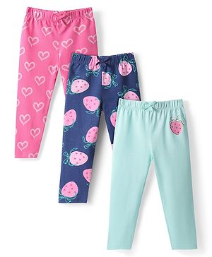 Babyhug Single Jersey Knit Full Length Leggings with Tropical Prints Pack of 3 - Pink & Blue