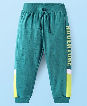 Babyhug Cotton Terry Knit Full Length Cut & Sew Lounge Pant with Adventure Print - Teal Blue
