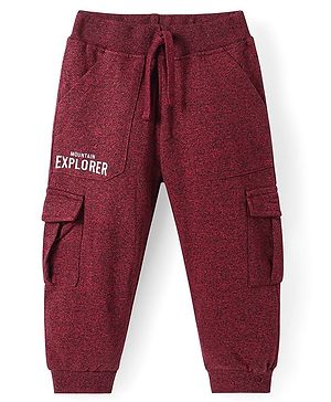 Babyhug Cotton Knit Full Length Lounge Pants with Mountain Explorer Print - Maroon