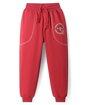 Pine Kids Knit Full Length Lounge Pant with Text Print  - Red
