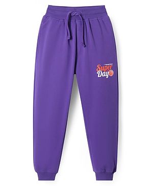 Pine Kids Knit Full Length Lounge Pant with Text Print - Purple