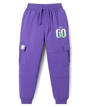 Pine Kids Knit Full Length Lounge Pant with Text Print - Purple