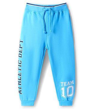 Babyhug Terry Knit Full Length Lounge Pant with Sport Theme Text Print - Light Blue