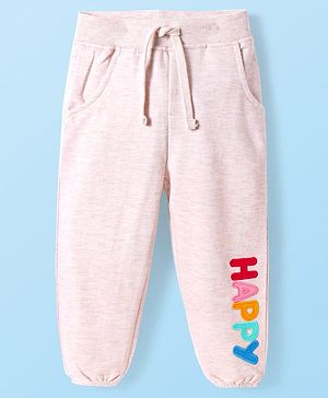Babyhug Terry Knit Full Length Lounge Pants with Happy Text Patch - Grey