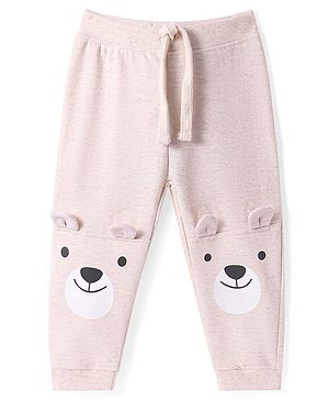 Babyhug Cotton Knit Full Length Lounge Pants with Bear Applique - Pink