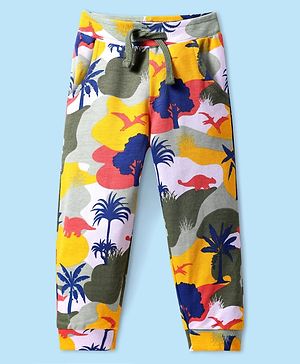 Babyhug Terry Knit Full Length Lounge Pant With Dino Print - Grey