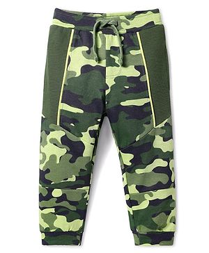 Babyhug Terry Knit Full Length Lounge Pant With Camouflage Print - Green