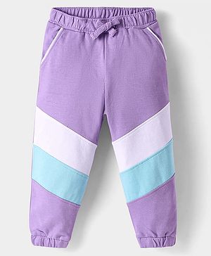 Babyhug Cotton Knit Full Length Cut & Sew Lounge Pant - Lilac