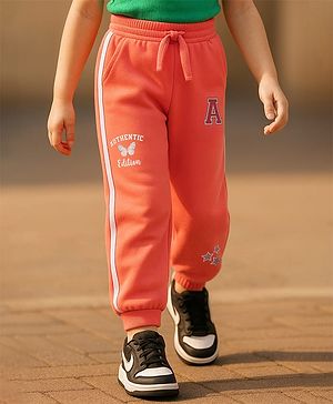 Babyhug Single Jersey Full Length Track Pants with Sport Theme Text Print - Coral