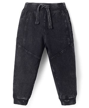 Babyhug Cotton Knit Full Length Solid Color Lounge Pant  - Black