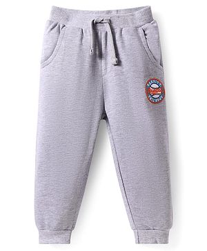 Babyhug Cotton Knit Full Length Lounge Pants with Text Patch Detailing - Grey
