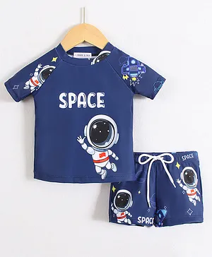 Mark & Mia Half Raglan Sleeves
                              Two Piece Swimsuit with Space Print - Navy
                              Blue