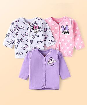 Babyhug Disney Interlock Knit Full Sleeves Jhablas with Minnie Mouse Graphics Pack of 3 - White Pink & Lilac