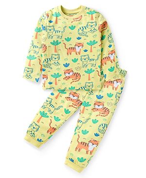 Babyhug Cotton Knit Full Sleeves Co-ords Night Suit with Jungle Theme Print - Yellow