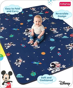 Babyhug Disney Premium Reversible Foldable Waterproof Floor mat- 6ftx4ft|Thickness 8mm|Space Theme|Colorful|Learn and Play Mat|Soft Foam| Anti-Slip Mat|Baby Massage| Carry Bag|BIS Certified