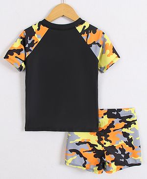Mark & Mia Half Raglan Sleeves Two Piece Swimsuit with Abstract Print - Orange
