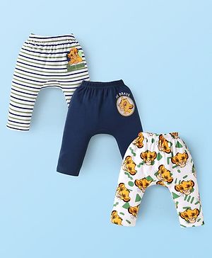 Babyhug Disney Interlock Knit Ankle Length Diaper Legging with Simba Graphics Pack of 3 -  Navy & White