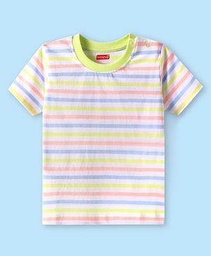 Babyhug Cotton Knit Half Sleeves T-Shirt with Stripes - White