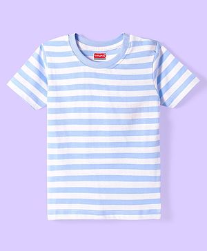 Babyhug Cotton Knit Half Sleeves T-Shirt with Stripes - White