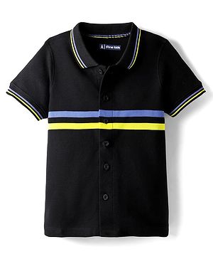 Pine Kids Knit Half Sleeves Shirt With Stripes - Black