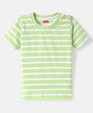 Babyhug Cotton Knit Half Sleeves Striped T-Shirt - Light Green