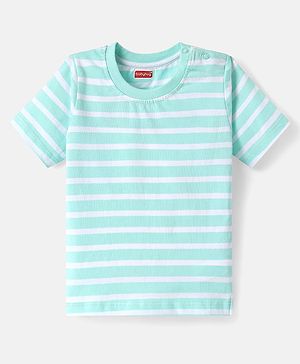 Babyhug Cotton Knit Half Sleeves Striped T-Shirt - Light Blue