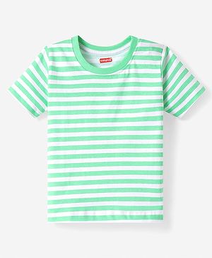 Babyhug Cotton Knit Half Sleeves Striped T-Shirt - Light Green & White
