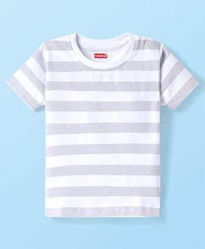 Babyhug Cotton Knit Half Sleeves Striped T-Shirt - Lavender