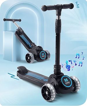 Babyhug 3 Wheel Blue & Black Foldable Kids Scooter With LED Wheels & Music|4 Level Adjustable|Non-Slip Wide Deck| 50 Kg Capacity| Lean to Steer Mechanism| Foot Brake| Easy Fold Design | No Assembly Babyhug 3 Wheel Blue & Black Foldable Kids Scooter With LED Wheels & Music|4 Level Adjustable|Non-Slip Wide Deck| 50 Kg Capacity| Lean to Steer Mechanism| Foot Brake| Easy Fold Design | No Assembly