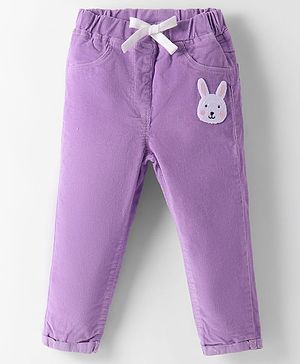 Little Kangaroos Textile Woven Full Length Jeans With Bunny Applique - Purple