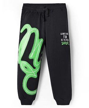 Pine Kids Cotton Knit Full Length Track Pants with Be The Real Skater Text Print - Black