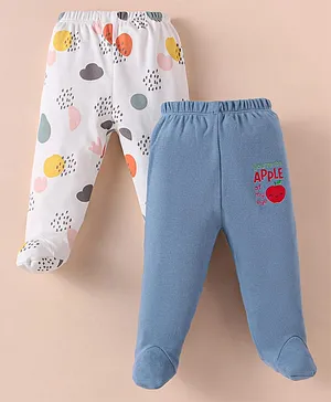 Ben Benny 100% Cotton Knit Full Length Footed Legging with Fruit Print Pack of 2 - White & Navy Blue