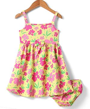 Babyhug Single Jersey Knit Sleeveless Frock With Floral Print & Bloomer - Pink